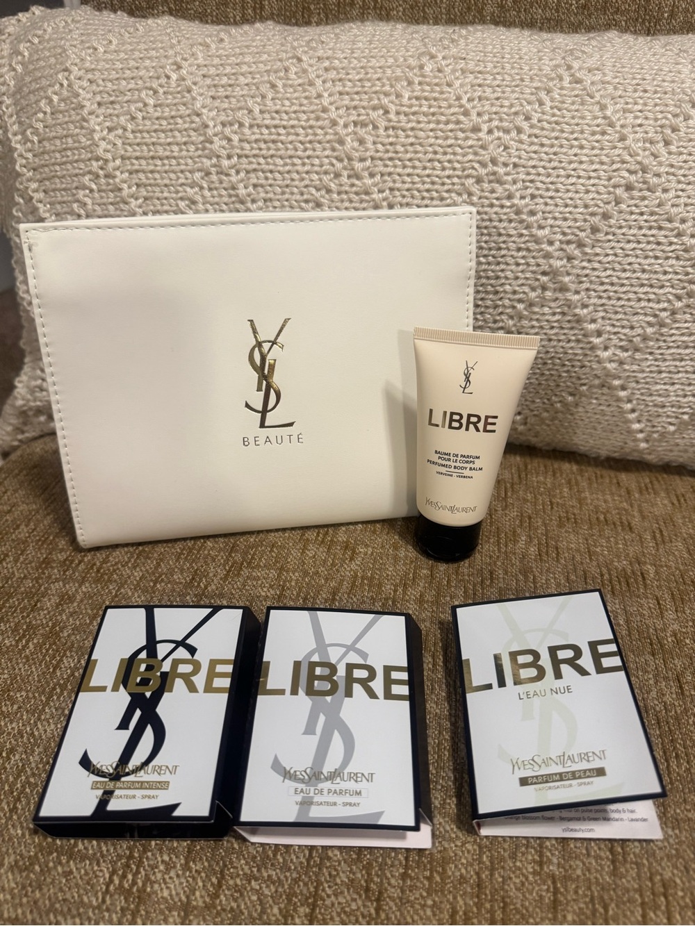 NEW Authentic YSL Yves Saint Laurent Libre Samples & Body Balm Lotion Bag Set
